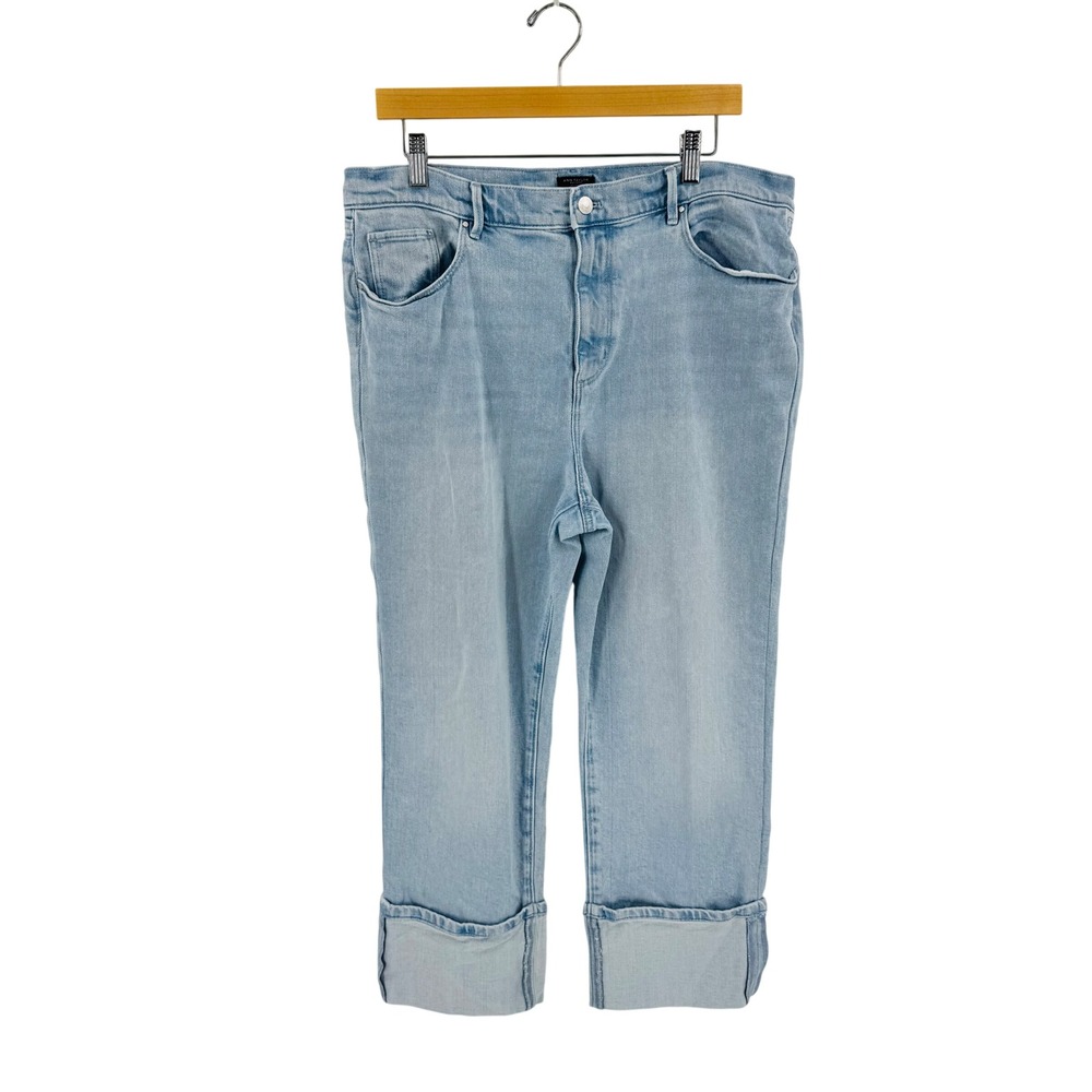 Ann Taylor Factory Straight Leg Jeans‎ Light Wash 14P Petite Cuffed Denim